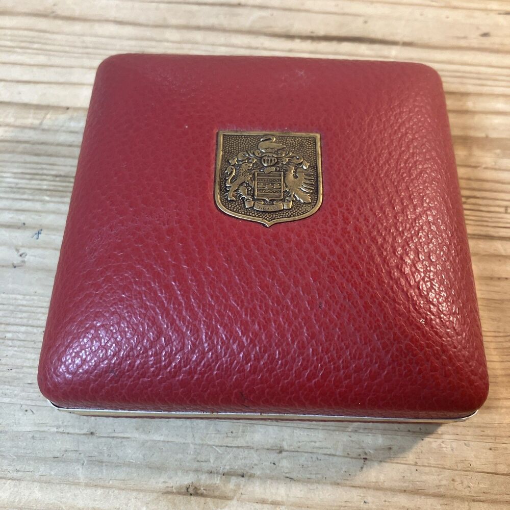 Vintage Majorica Heusch Gold Emblem Hard Faux Leather Gift Jewelry Box Only